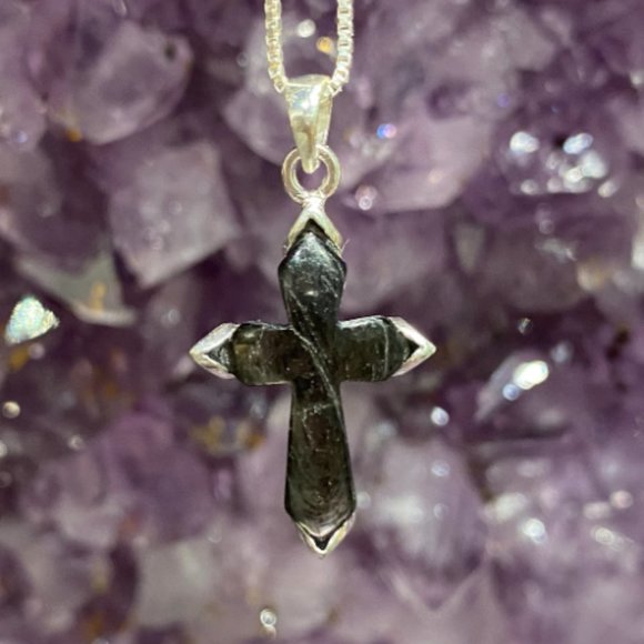 Hypersthene Sterling Silver Cross with Sterling Silver Chain, Cross Pendant - Picture 2 of 4